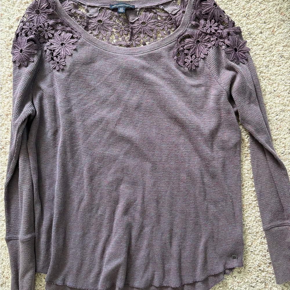 Women's Lace Shoulder Top - Purple